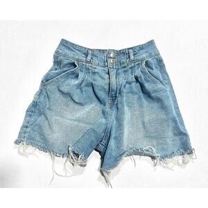 Wild Fable Women Highest Rise Shorts A Line Blue Denim Pleated Frayed Hem Size 2